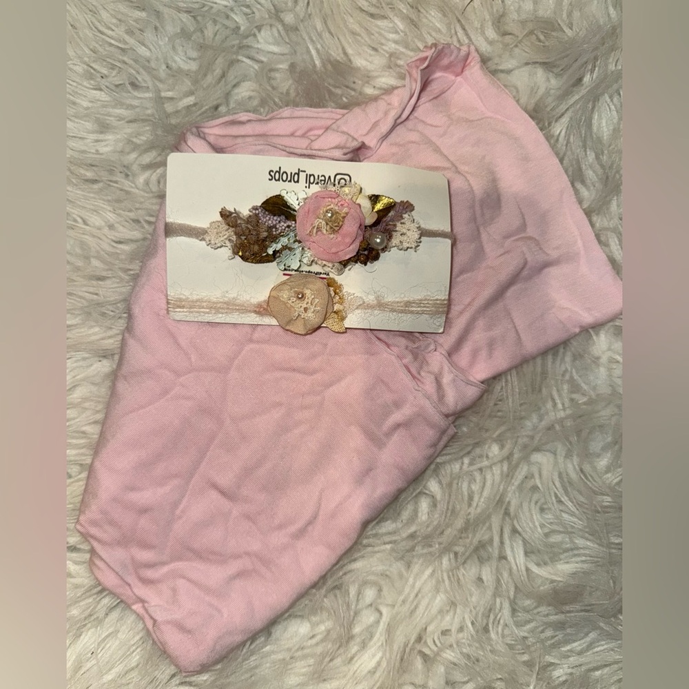 Pink Baby Headband/Swaddle Set